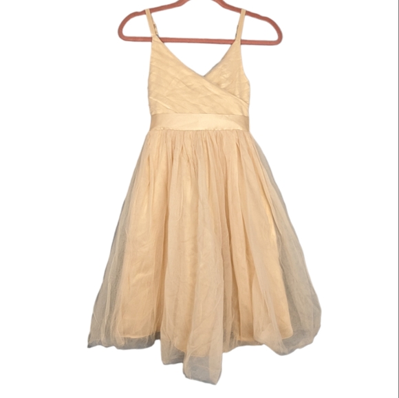 Girls Small 6/7 130 Champagne Cream Color Girls Dress Strap Chiffon Ballgown - Picture 3 of 6